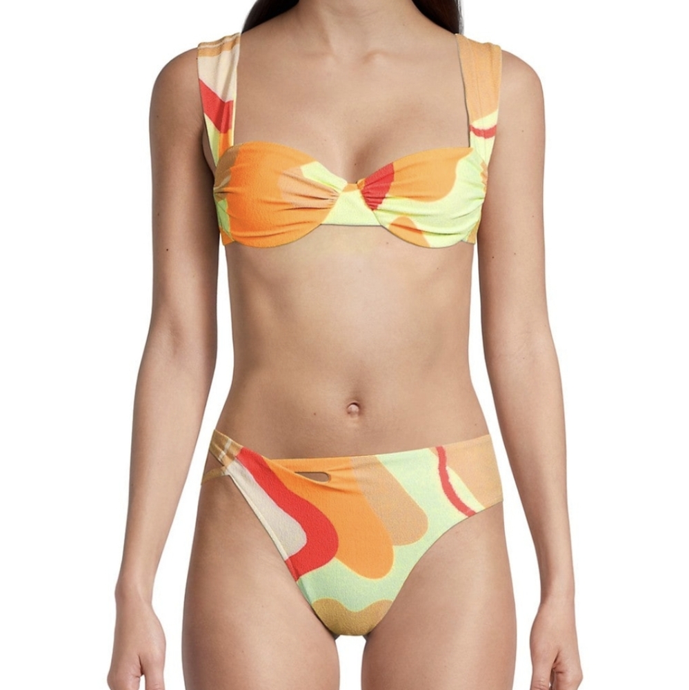 Nwt Revel Rey Calder orange lime geo print terry cut out bikini xs